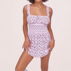 For Love & Lemons Lola Pointelle Dress in Lilac Floral XS $175